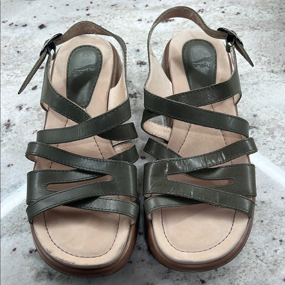 Dansko Olive Green Leather Strappy Sandals